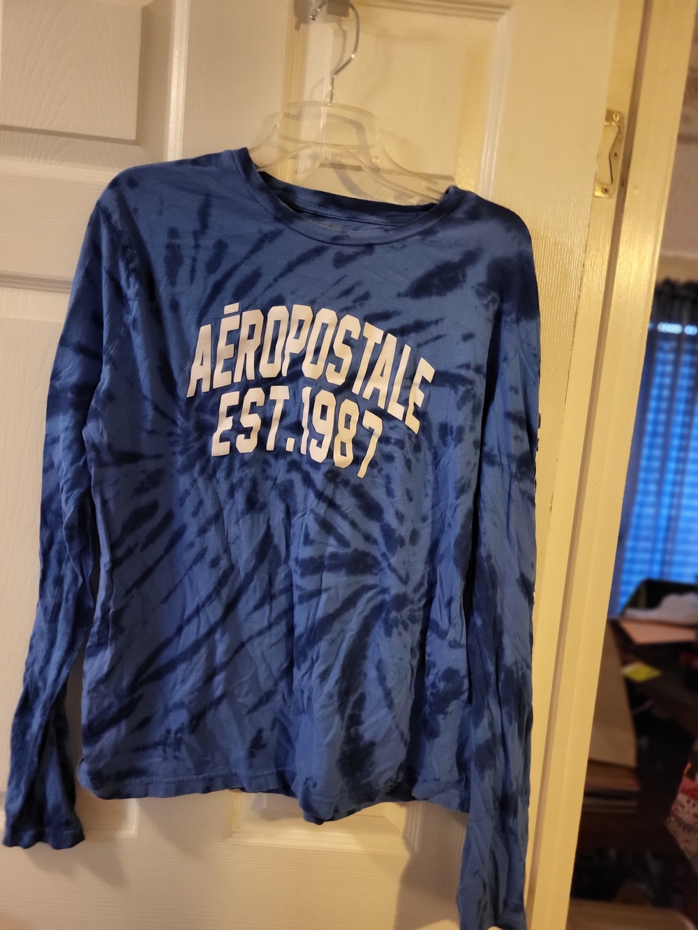 Mens Used Aeropostale Navy Blue Tie-Dye Logo Tee